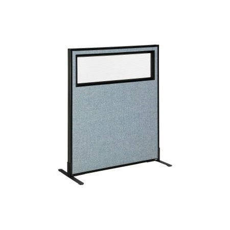 Interion    Freestanding Office Partition Panel With Partial Window, 36-1/4W X 42H, Blue
